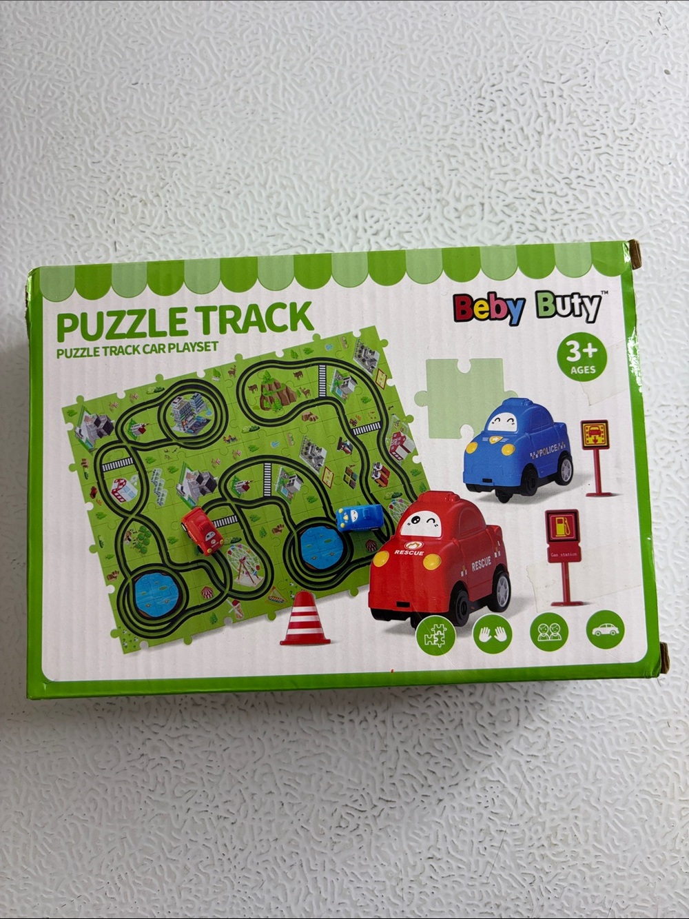 Puzzle Track Car Playset - Red & Blue - NEW